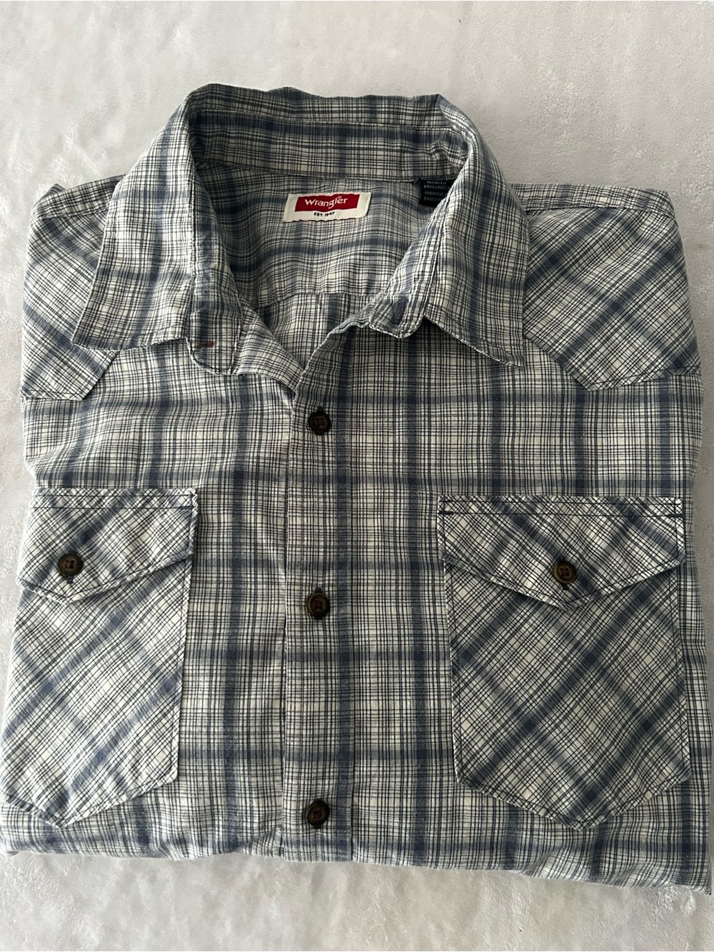 Wrangler Men’s Blue Plaid Long-Sleeve Button Up Western Shirt Size XL